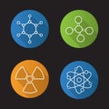 Chemistry and physics. Flat linear long shadow icons set