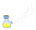 Chemistry reaction. Smoking two neck flask with yellow liquid Royalty Free Stock Photo