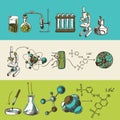 Chemistry research sketch banners set