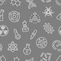 Chemistry science details outline vector seamless pattern on grey background Royalty Free Stock Photo