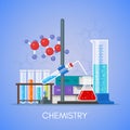 Chemistry science education concept vector poster in flat style design Royalty Free Stock Photo