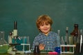 Chemistry science. First school day. What is taught in chemistry. Little children at school lesson. Science. Back to Royalty Free Stock Photo