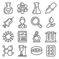 Chemistry and Science Icons Set. Line Style Vector Royalty Free Stock Photo