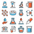 Chemistry Science Laboratory Equipment Icons Set. Vector Royalty Free Stock Photo