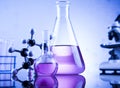 Chemistry science, Laboratory glassware background Royalty Free Stock Photo