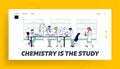 Chemistry Scientists Landing Page Template. Chemists Characters Researchers or Doctors Conduct Medical Experiment