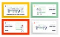 Chemistry Scientists Work in Lab Landing Page Template Set. Chemist Characters in Lab Clothing and Safety Glasses