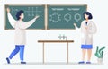 Professor and Chemist Student by Blackboard Vector Royalty Free Stock Photo