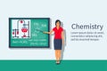 Chemistry teacher with pointer standing in front of blackboard Royalty Free Stock Photo