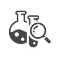 Chemistry test tubes with magnifying glass icon