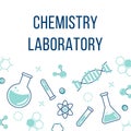 Chemistry Theme Background Illustration with Flasks, Test Tubes and Chemical Elements for Chemistry Lab Royalty Free Stock Photo