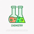 Chemistry thin line icon: two beakers with liquid