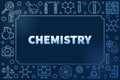 Chemistry vector blue frame with chemical linear icons