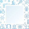 Chemistry vector blue square frame with chemical outline icons Royalty Free Stock Photo
