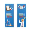 Chemistry vector chemical science pharmacy scientist research in school laboratory backdrop illustration set of