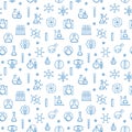 Chemistry vector seamless pattern with chemical blue icons Royalty Free Stock Photo