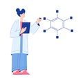 Chemistry with Woman Scientist Character Explore Molecule Formula Vector Illustration Royalty Free Stock Photo