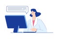 Chemistry with Woman Scientist Character Sitting at Computer Vector Illustration