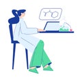 Chemistry with Woman Scientist Character Sitting with Laptop at Desk Vector Illustration