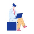 Chemistry with Woman Scientist Character Sitting with Laptop Vector Illustration