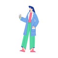 Chemistry with Woman Scientist Character Standing with Glass Flask Vector Illustration