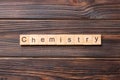 Chemistry word written on wood block. Chemistry text on cement table for your desing, concept