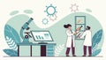 Chemists conducting experiments with a microscope and test tubes, vector design Generative AI Royalty Free Stock Photo