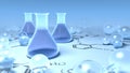 Chemisty flasks surrounded with molecules