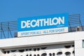 Chemnitz, Germany - June 25, 2023: Sign of a Decathlon store in Chemnitz. Decathlon is the largest sporting goods retailer in the