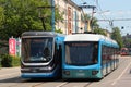 Chemnitz, Germany - June 12, 2023: Tramway cars in the city center of Chemnitz, Saxony, Germany