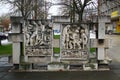 Chemnitz, Germany - March 23, 2024: The stele ensemble Lob des Lernens (Praise Poems), erected in 1972 Royalty Free Stock Photo