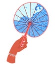 Chenese and Japanese hand fan. A Japanese fan, diary of silent tales told in whispers A beauty geishfan, dance captured