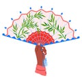 Chenese and Japanese hand fan. A handheld fan, steadfast sentinel against searing sun A hand fan, modest tool singing