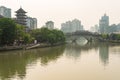 Chengdu Anshun bridge and Jinjiang river in daylight - China Royalty Free Stock Photo