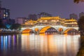 Chengdu Anshun Bridge over the Jin River at night Royalty Free Stock Photo