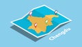 Chengdu chengtu sichuan province explore maps location with folded map and pin location maker destination in isometric style Royalty Free Stock Photo