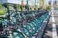 The popular shared bicycles operated by Didi are waiting ready for customers on street, Chengdu, China. Royalty Free Stock Photo