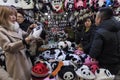 Chengdu, China - December 9, 2018: Chinese tourists buying pandas souvenirs in Chengdu, Sichuan