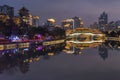 Chengdu, China - December 9, 2018: Close up of the Anshun bridge at dusk, one of the landmarks of the city