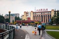 Chengdu, China - July 27, 2019: Tianfu Square with Chengdu with Mao Zedong Statue and Science Museum the largest public square in Royalty Free Stock Photo