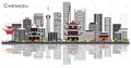 Chengdu China Skyline with Gray Buildings and Reflections Isolated on White