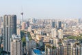 Chengdu city downtown skyline aerial view on a sunny day Royalty Free Stock Photo