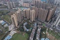 Chengdu city. Drone aerial top view