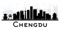 Chengdu City skyline black and white silhouette.