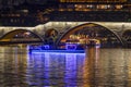 Illuminated bridge reflected in the river in Chengdu, China. Royalty Free Stock Photo