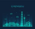 Chengdu skyline Sichuan China vector linear style