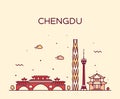 Chengdu skyline Sichuan China vector linear style