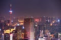 Chengdu TV tower and buildings at night Royalty Free Stock Photo