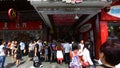 Chenghuangmiao street with travelers and pagoda style buildings