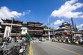 Chenghuangmiao street with travelers and pagoda style buildings. Royalty Free Stock Photo